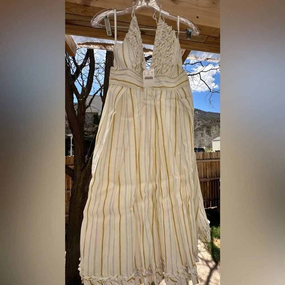 J Crew NWT Sylvan Halter Dress Backless Ruffle Linen Cotton Striped size 12